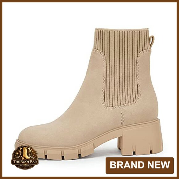 Platform Ankle Boots Chunky Heel Lug Sole Elastic Chelsea Booties - Picture 4 of 8